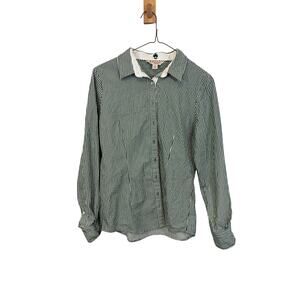 Brooks Brothers Red Fleece Button Down Shirt Women's 6 Green White Stripe Oxford